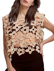 Yimoon Women's Hollow Out Floral Lace Vest