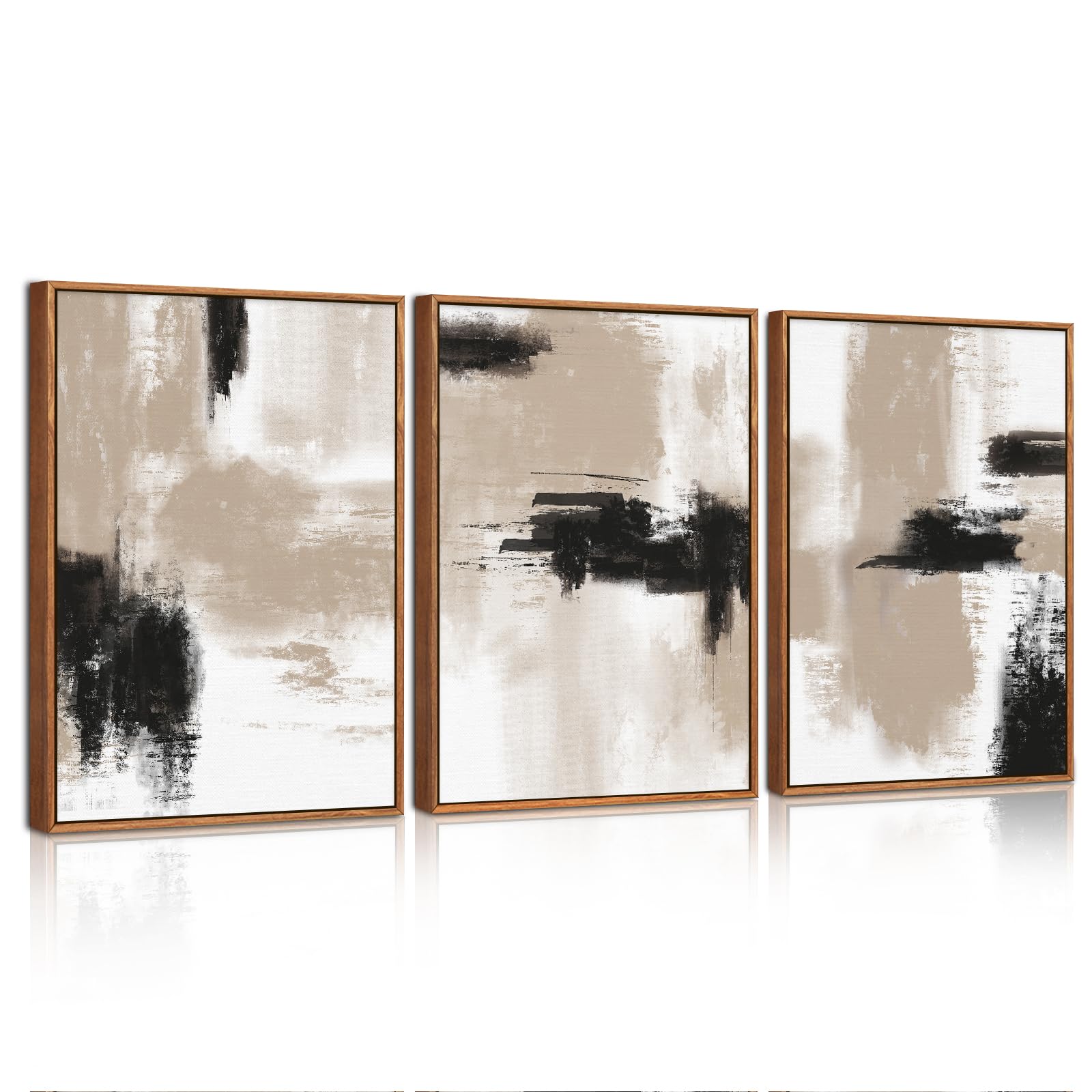 CHDITB Abstract Canvas Wall Art,Yellow Gray Framed Wall Art,Modern Black and Brown Artwork,Minimalist Color Block Shape Wall Decor,Neutral Beige Artwork for Living Room,Bedroom,Office 30 x 40cm x 3pcs
