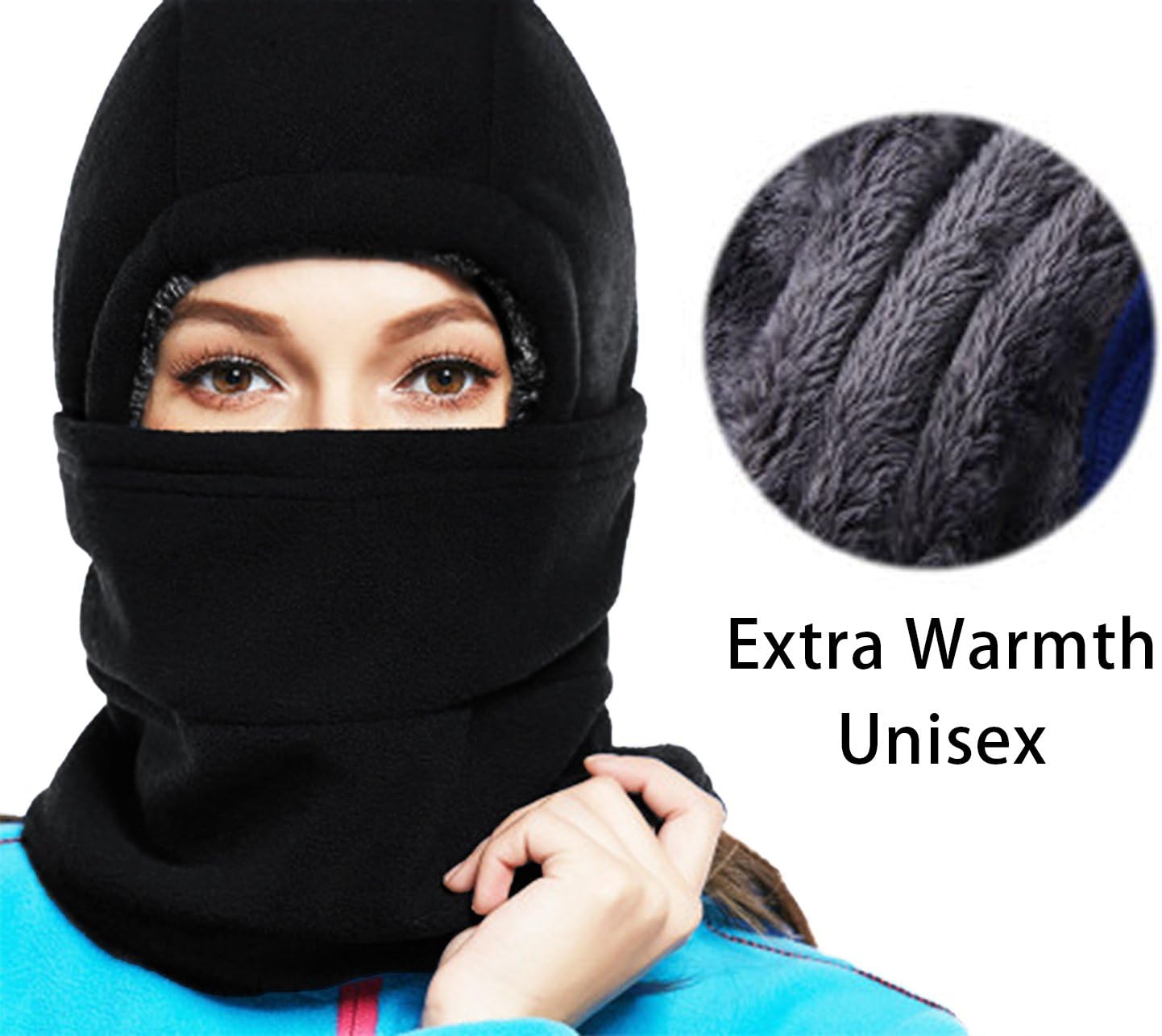 X-CHENG YQJYS Balaclava Ski Mask - Cold Weather Face Mask Motorcycle Neck Warmer or Tactical Balaclava Hood - Plus Velvet - Ultimate Thermal Retention in The Outdoors (Dark Black)