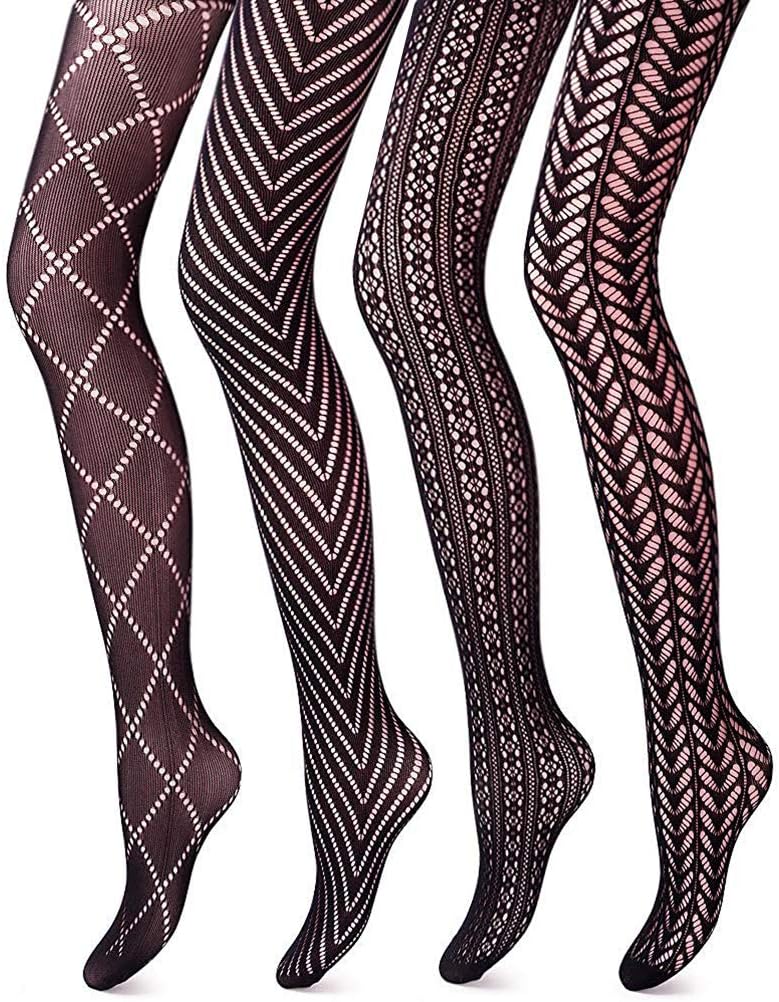 Chein 4 Styles Women Fishnet Tights Patterned Fishnets Stockings Small Hole