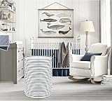 DOKEHOM 18-Inch Freestanding Laundry Basket with Lid Blue Stripe (M) view 7