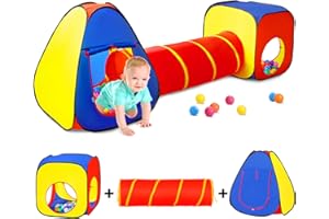 MONCOLAND Kids Play Tent with Ball Pit+Crawl Tunnel+Castle Tent, Pop Up Toddlers Playhouse for Boys and Girls Gift, Collapsible Children Play Tent Toy Indoor and Outdoor Games (Colorful Fort)