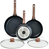 MOJIRE Frying Pan Set Nonstick with Lids, 3-Piece 8inch 10 inch 11inch Non Stick Skillet with 2-Piece Lids, PFOA Flat Cookware, Gas Induction Stovetops Compatible