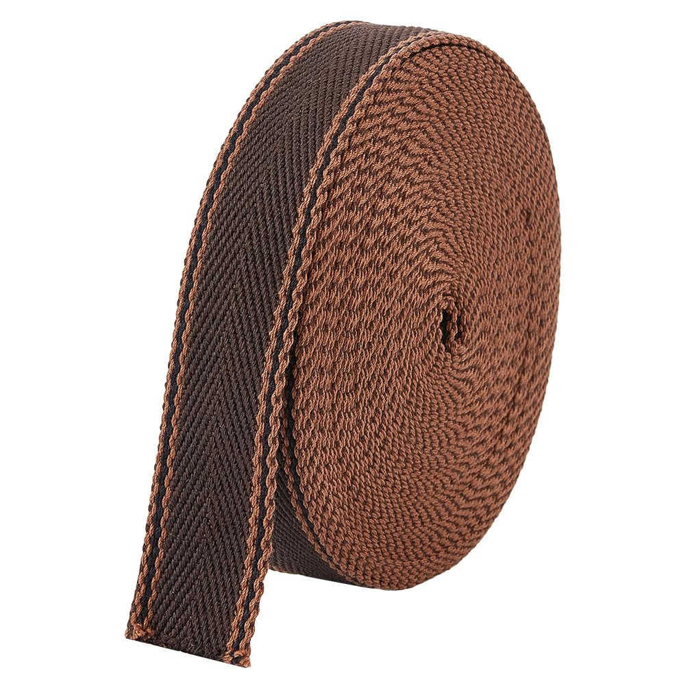 BENECREAT 10 Yards Polycotton Striped Webbing, 1-1/4 inch(32.5mm) Wide Brown Stripe Edge Ribbon Flat Sewing Webbing Woven Ribbon for Bag Handles, Belts, Sewing