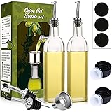 2 PACKAOZITA 17 oz Glass Olive Oil Dispenser Bottle Set - 500ml Clear & Vinegar Cruet with Pourers, Funnel and Labels Carafe