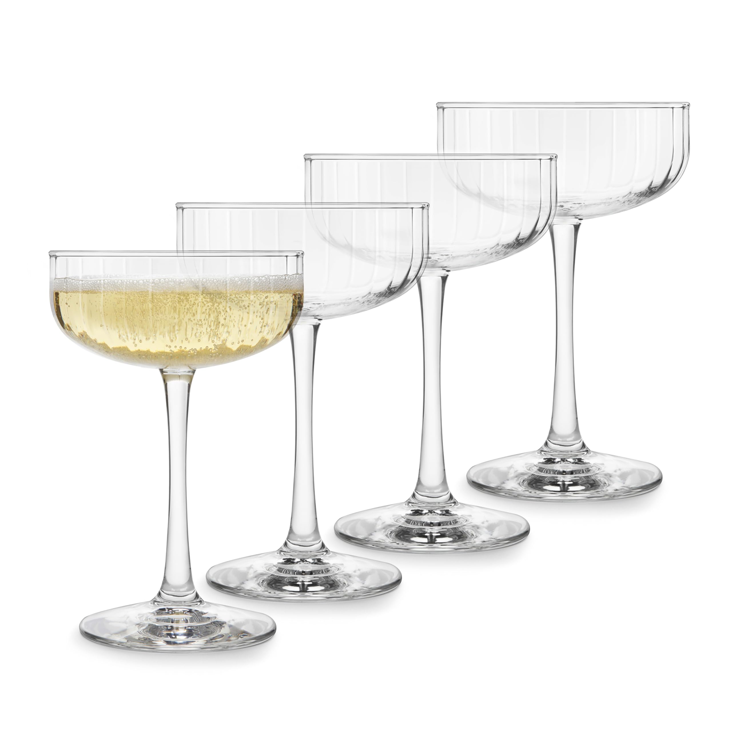 Libbey Paneled Cocktail Coupe Glasses, 8.5 Oz Fine Ribbed Line Coupe Glasses Set of 4, Dishwasher Safe Cocktail Martini Glasses Image