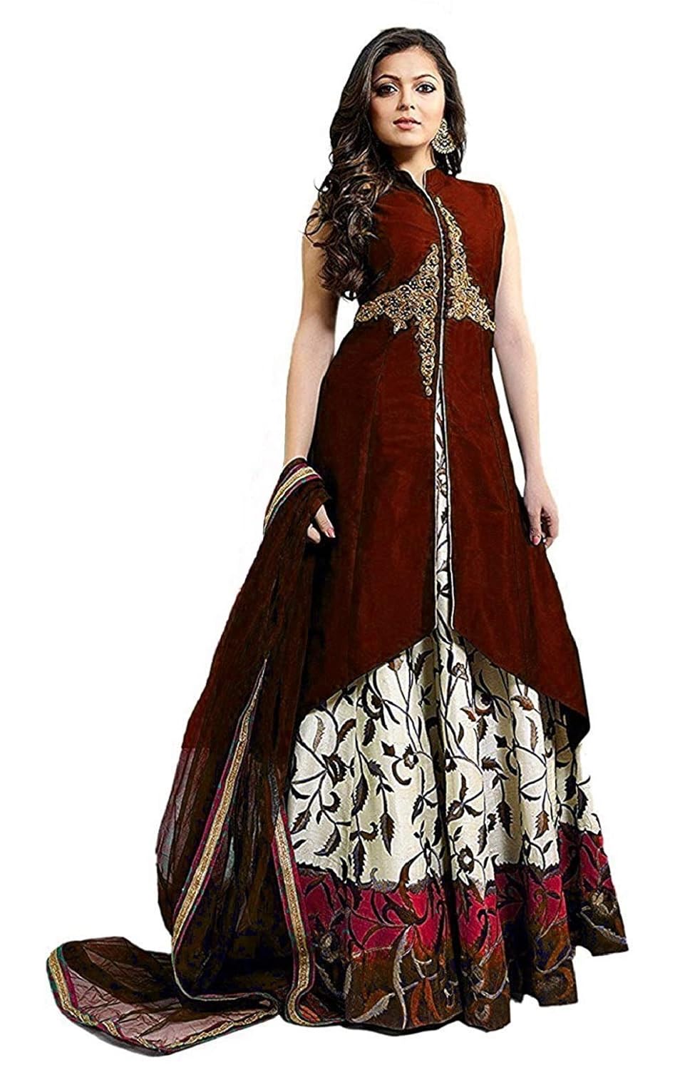 patel vijay lahengha choli for salwar suits for women gown style(chameli maroon)
