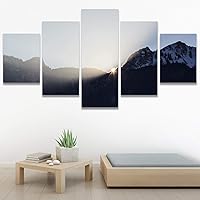 SIGNWIN 5 Panel Canvas Wall Art Sunset in The Mountains for Home Decorations Ready to Hang - 60