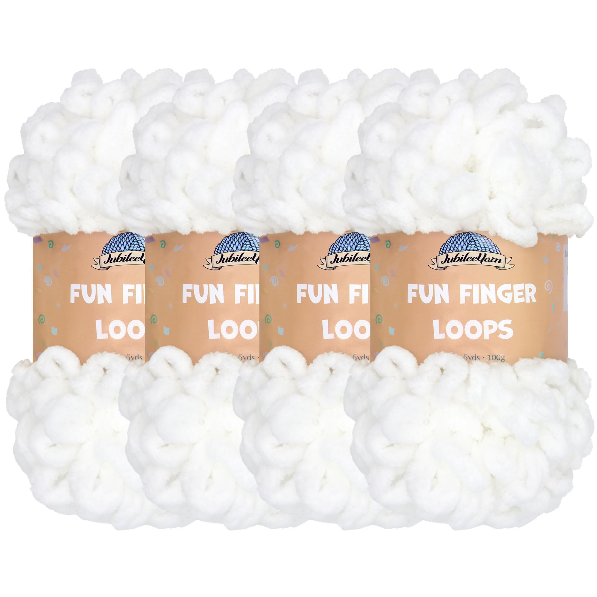JubileeYarn Fun Finger Loops Yarn - Polyester Jumbo Weight Loop Yarn - 100g/Skein - White - 4 Skeins — image 1