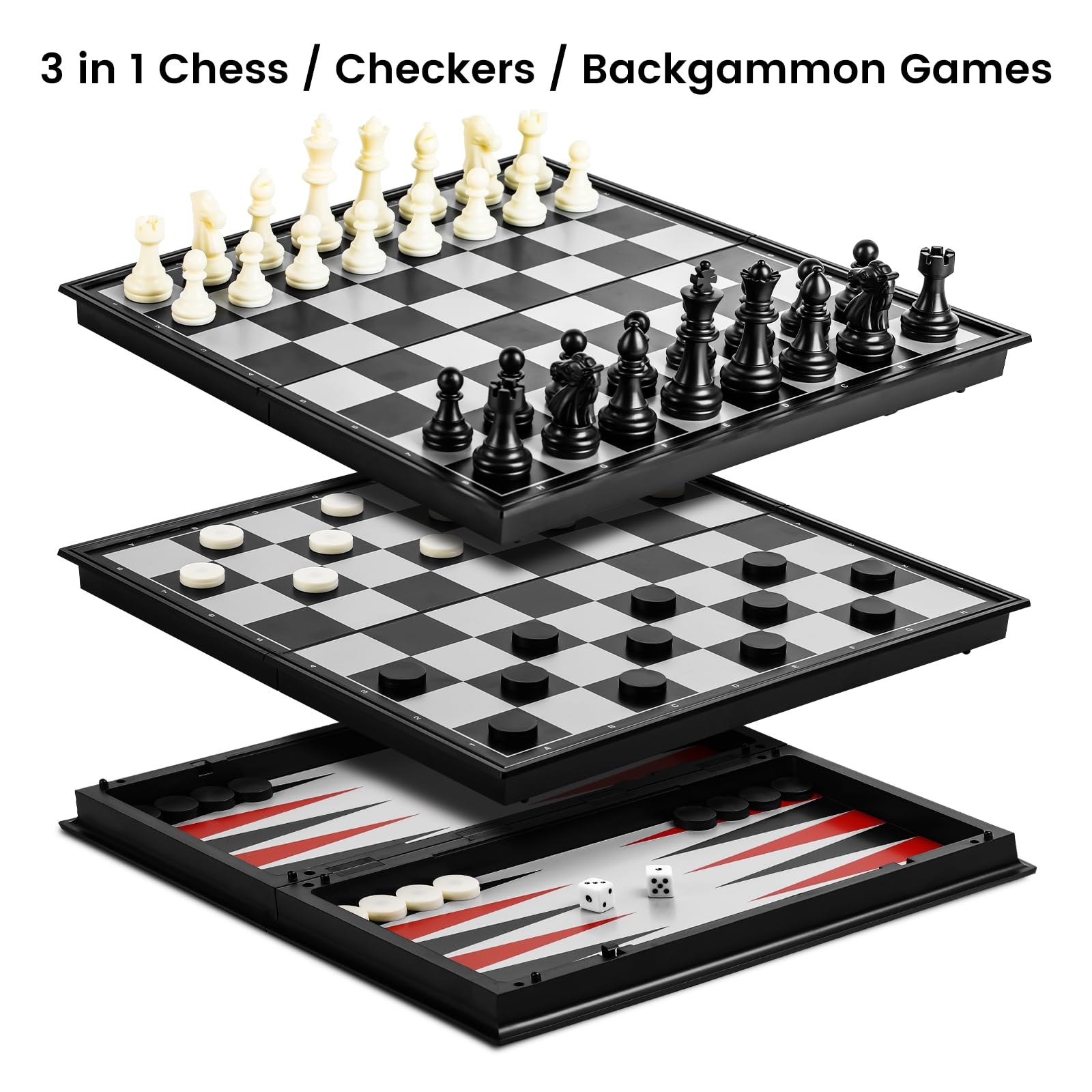 Magnetic Chess Set for Kids and Adults, 13 inch 3 in 1 Chess Checkers Backgammon Travel Portable Folding Sets, Gift Children Chess Board Game with Extra Queen