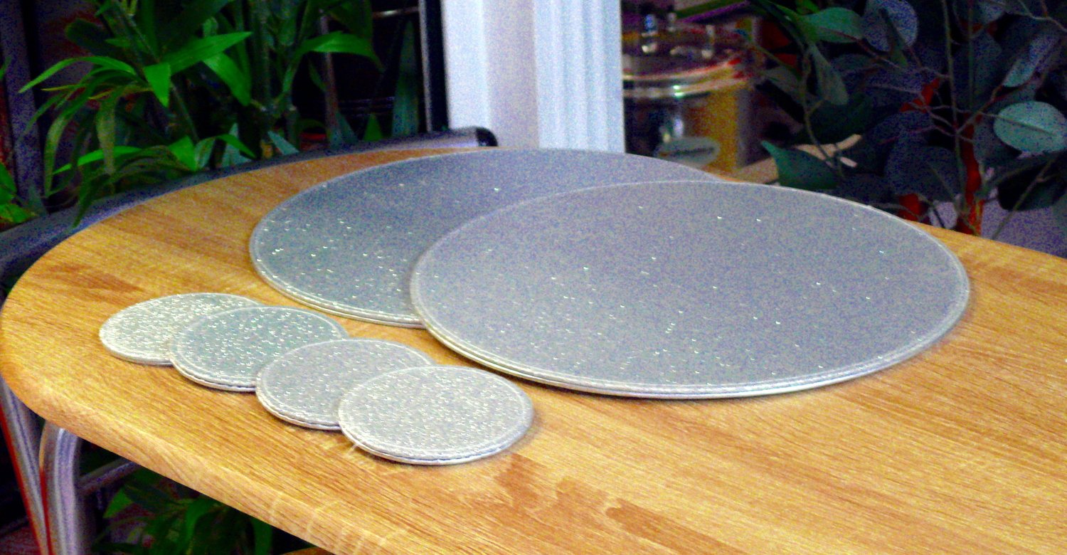 REVERSIBLE GLITTER SPARKLE SILVER COPPER PLACEMATS AND COASTERS (8PC