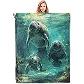 Manatee Blanket Gifts for Women Girls Soft Warm Lightweight Cozy Plush Cute Sea Animal Throw Blankets for Bedroom Living Room Sofa Home Decor 60"x50"