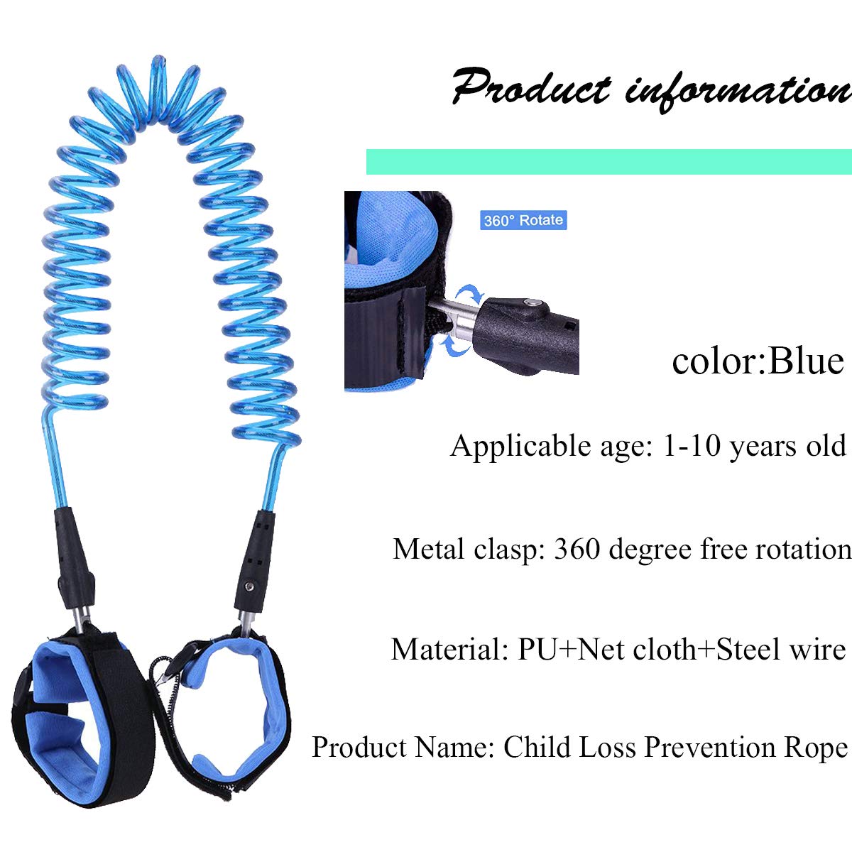 XQXC Anti Lost Wrist Chain 8FT Traction Rope, Infant Safety Sling Belt, Anti Lost Wrist Chain Traction Band, Suitable for Children Aged 1-10 Years with 360 Degree Rotatable Retractable Rope