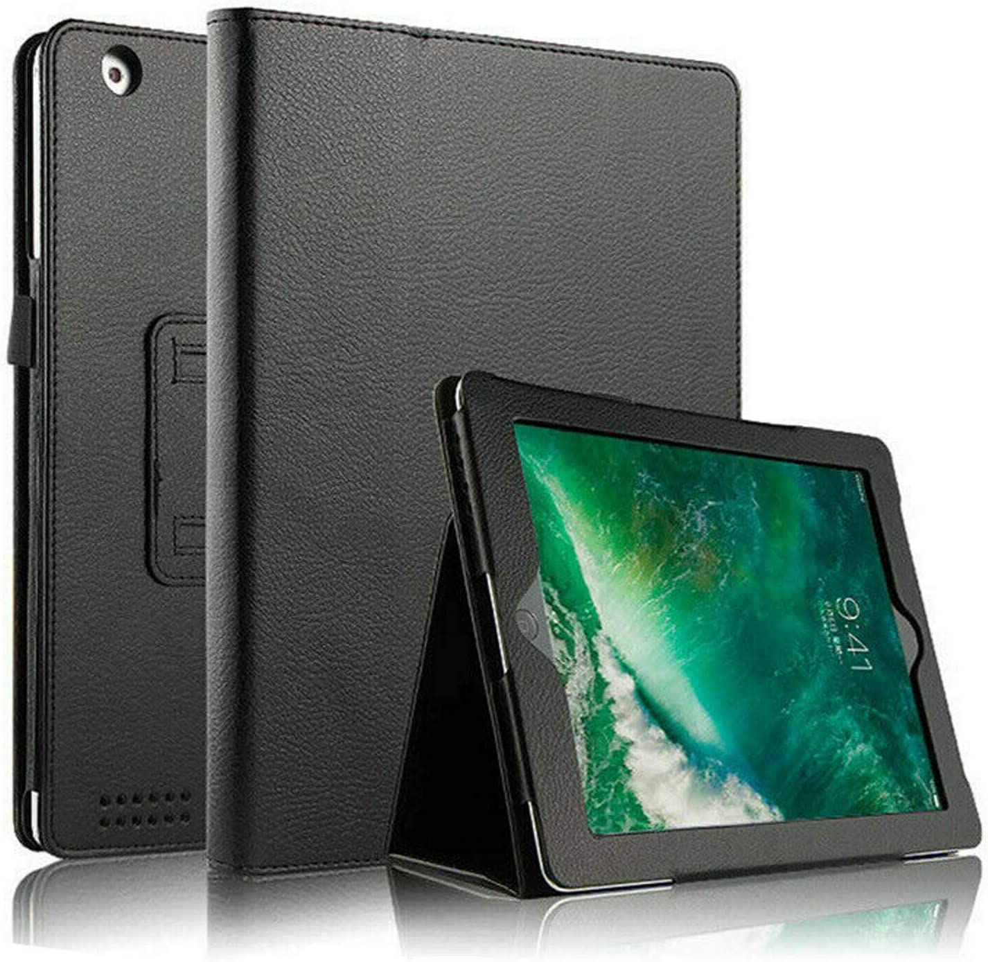 Leather Flip Stand Folio Case Cover For Apple iPad 9th generation 2021 (A2602, A2604) 8th Generation 2020(A2270,A2428) 7th Generation 2019 (A2197,A2198) (Black)