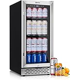 COLOZO 15 Inch Beverage Refrigerator Under Counter, 130 Cans Beverage Fridge with Tempered Glass Door & Lock, 37-65°F Beverag