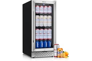 COLOZO 15 Inch Beverage Refrigerator Under Counter, 130 Cans Beverage Fridge with Tempered Glass Door & Lock, 37-65°F Beverage Cooler For Home/Bar, Built-in/Freestanding Mini Drink Cooler(3.53 cu.ft)