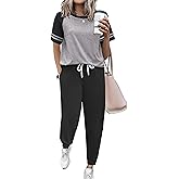 Ekouaer Lounge Sets for Women Two Piece Pajama Set Short Sleeve Crewneck Jogger Outfits and Sweatpants Tracksuit