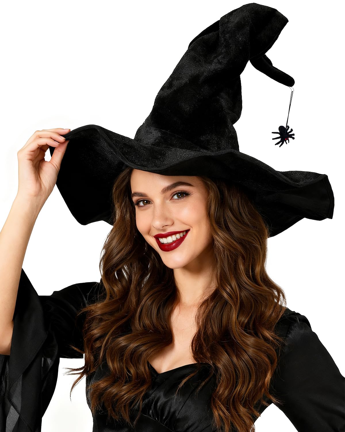 Photo 1 of **** JUST THE HAT****Century Star Adjustable Witch Hat for Women - Halloween Bendable Wire Frame Hat with Detachable Spider, Gothic Cosplay Costume Accessory for Adults Black One Size