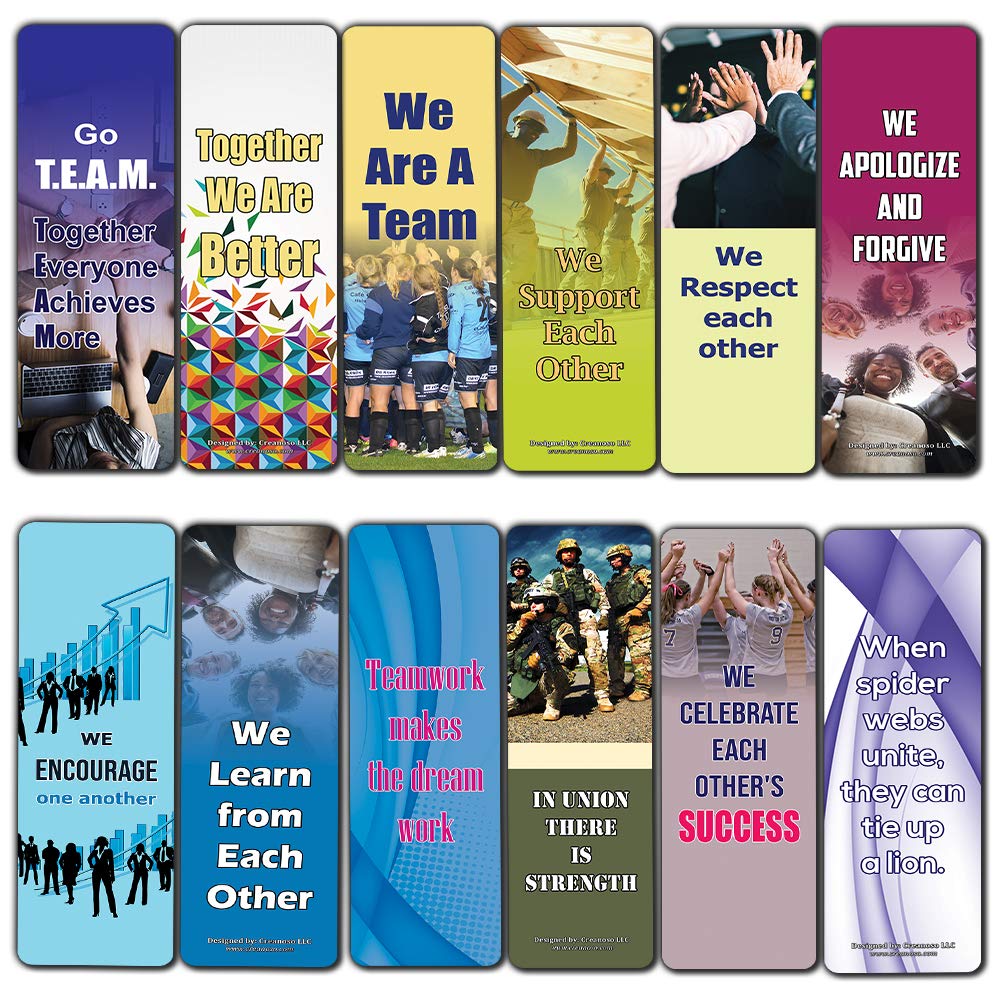 Creanoso Team Building Bookmarks for Adults (12-Pack) – Book Reading Incentives Bookmarker Cards - Stocking Stuffers Gift for Men & Women, Adults – Employee Rewards and Incentives – Page Clip