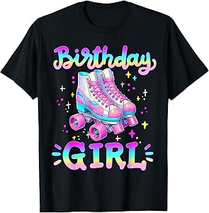 Birthday Girl Rolling Skates Roller Skater Party Kids Girls T-Shirt