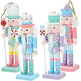 Toyvian Christmas Candy Nutcracker Ornaments, 4pcs Pink Candy Cane Wooden Pastel Nutcracker Soldier Figures Traditional Holiday Nutcrackers Christmas Tree Hanging Pendant Gift 12CM