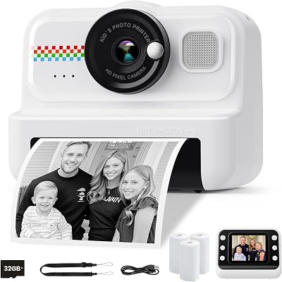 HiMont Kids Camera Instant Print 1080P 32GB 3 Rolls Paper Black