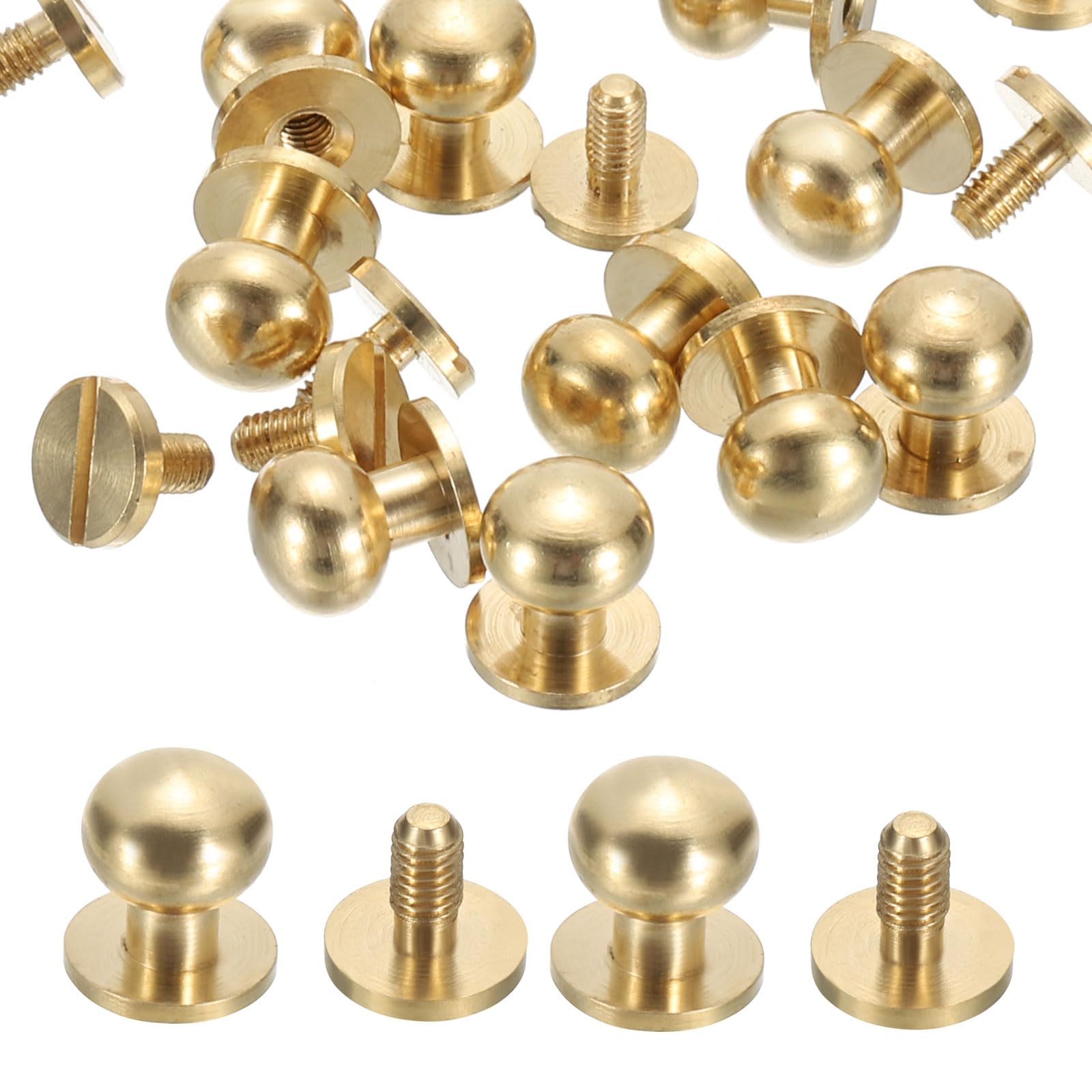 PATIKIL 8x11x9mm Rivets for Leather, 12 Pack Metal Button Spikes Screw Kit Screw Back Round Head Rivets Screw Buttons DIY Round Head Button Stud Leather Hardware Trim Craft, Brass