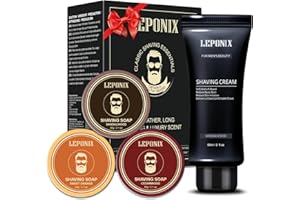 LEPONIX Shaving Soap for Men, Includes 3 Premium Shave Soaps & Moisturizing Sandalwood Shaving Cream for Smooth Wet Shave, Shaving Soap Puck Scented Sandalwood/Cedar/Sweet Orange, Stocking Stuffers