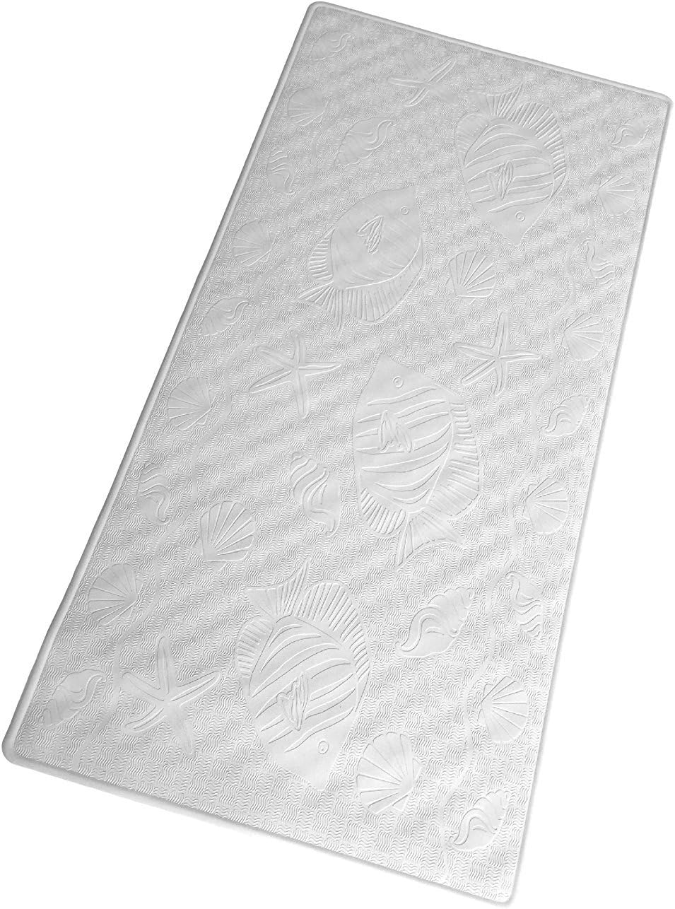 Simple Lines Co. Bath Mat – Non-Slip Natural Rubber - Extra Long & Extra Wide (18” x 36”) for Increased Safety for Baby, Kids & Elderly – Anti-Bacterial Protection (White)