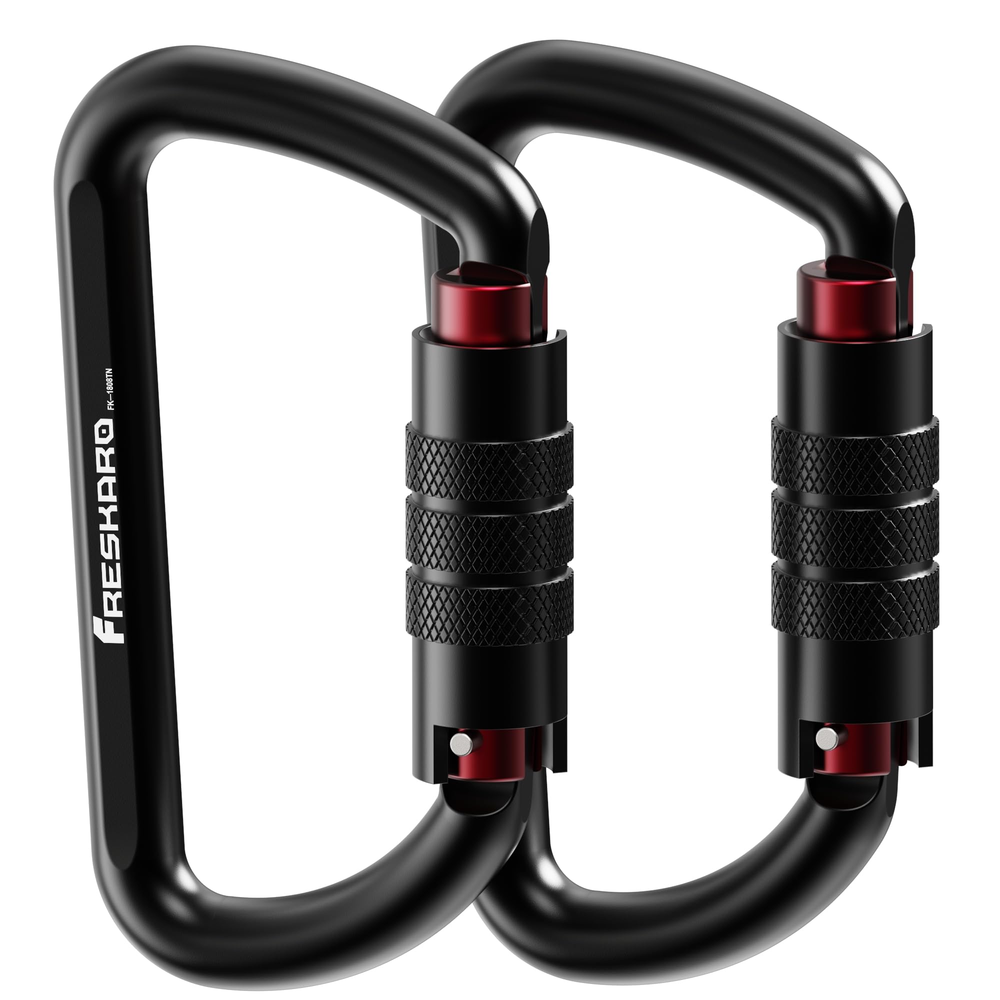 FresKaro 3inch 12kN Twist Locking Carabiner Clips, Weight Rating 1224kg, Auto-Lock Aluminum Carabiners Heavy Duty, for Hammocks, Yoga Swing, Camping, Keychain, Dog Leash, 2pcs, Black