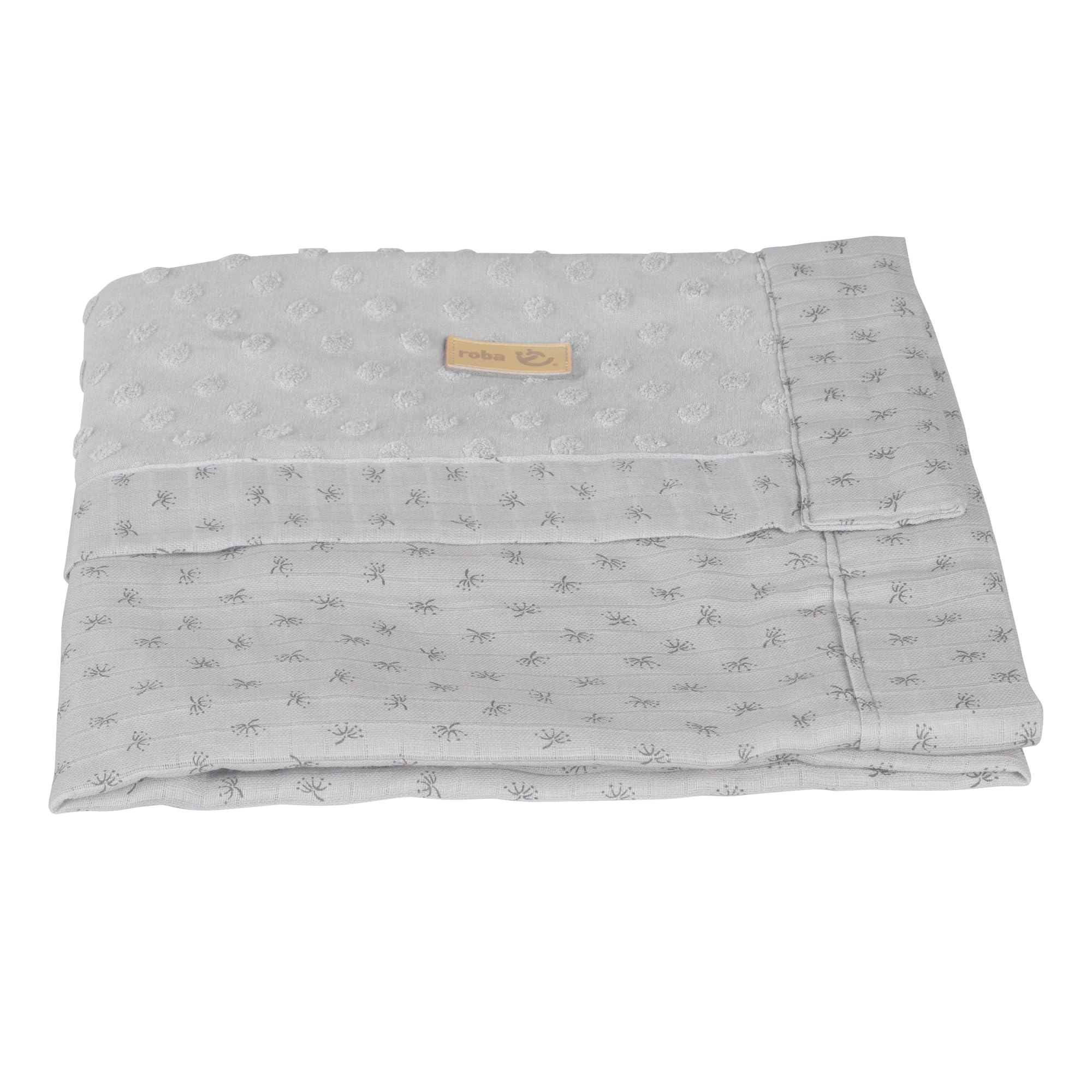 roba Lil Planet Organic Baby Blanket 80 x 80 cm - GOTS and Oeko-TEX Certified - Double Sided - Mini Pompons and Dots - Silver Grey