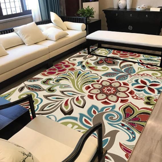 no brand Alfombra salonPlantas Verdes y Flores Rojas en Plena floración