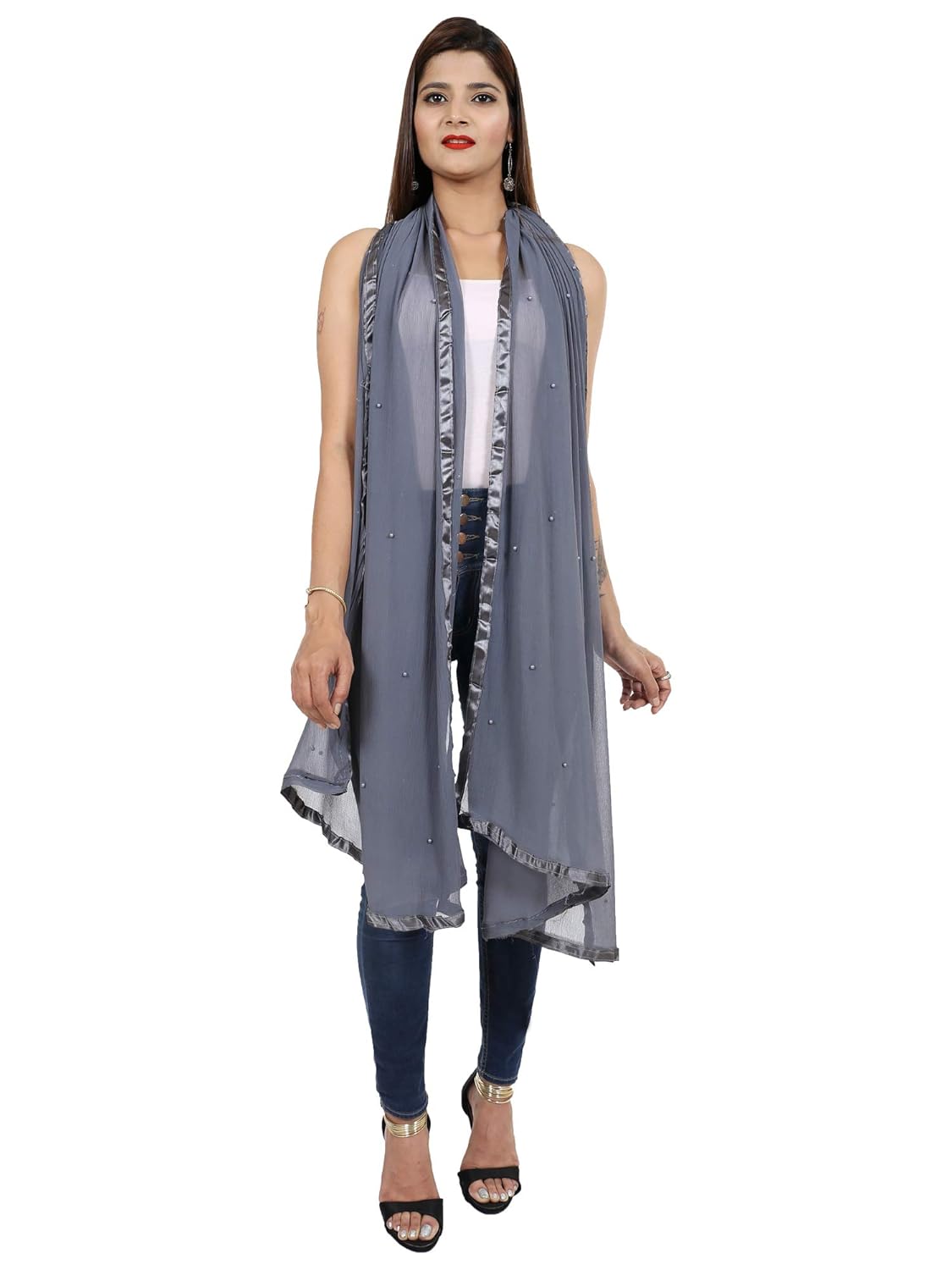 fashion & store women's chiffon plain dupatta (2.25 m, 42 inches, grey)