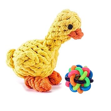 Emily Pets Chew Duck Toy with Rainbow Ball for Dog and Cat (Yellow)