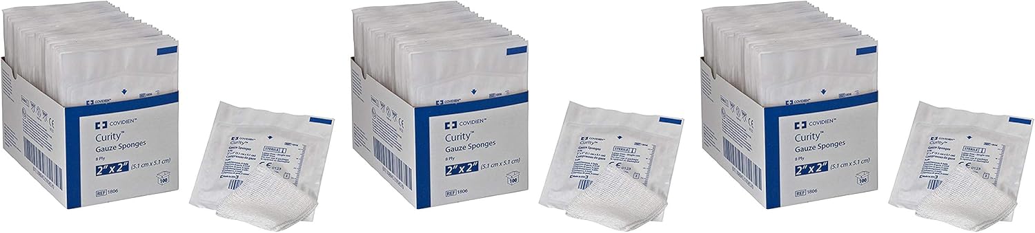 Covidien 1806 Curity Gauze Sponge, Sterile 2's in Peel-Back Package, 2" x 2", 8-ply (Pack of 100): Industrial & Scientific