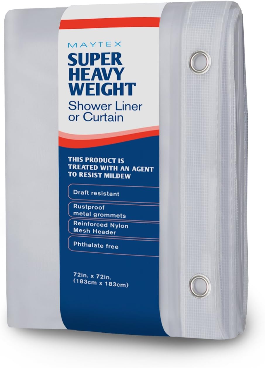 MAYTEX Super Heavyweight Premium 10 Gauge Shower Curtain Liner, Frosty