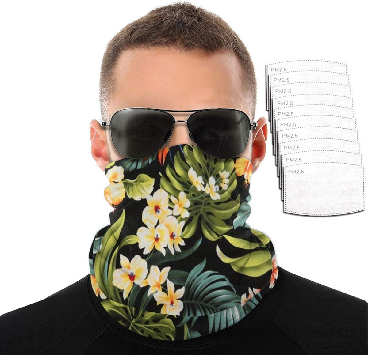 Hawaiian Floral Print Balaclavas Scarf Bandanas with Safety Carbon
