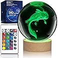 Haocpao Axolotl 3D Crystal Ball Night Light with 16 Color LED Wooden Base, Upgraded 3.15 Inch Axolotl Glass Ball Lamp with Remote Control Cool Bedroom Decor Gifts for Kids Girls Boys Fans