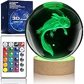 LQYHZCZQ 3D Axolotl Crystal Ball Night Light with 16 Color LED Wooden Base with Remote Control, 3.15 Inch Crystal Ball Night Light (Axolotl)