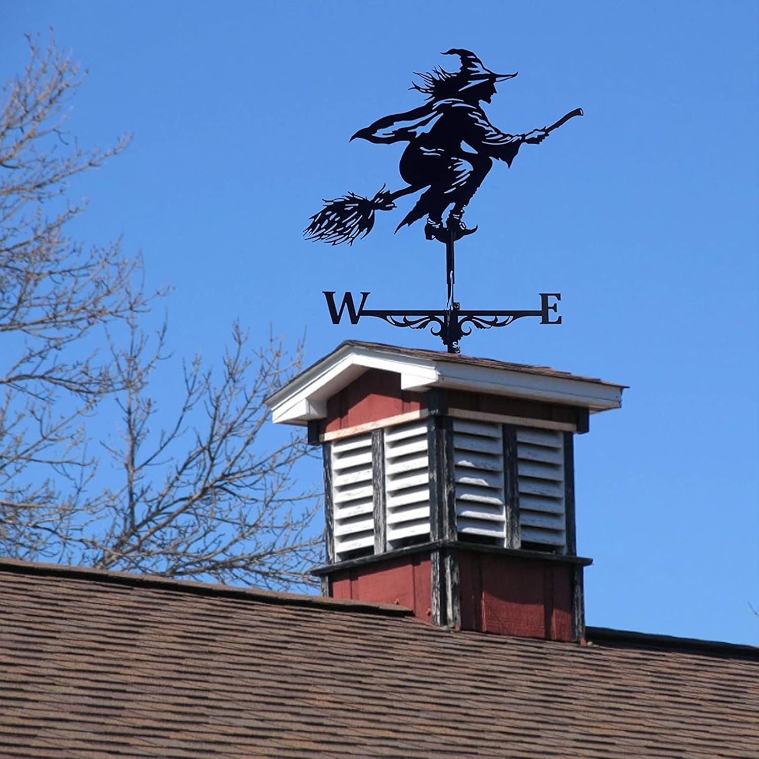Weathervanes - JHJUH Witch on A Broomstick Weathervane, Cast Iron Witch Weathervane with Roof Mount, Weather Vane Windblown Flying Wicked Witch Roof Garden Metal Decorations