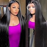 AUOU 30 Inch 13x6 Lace Front Wigs Human Hair 200 Density Straight HD Lace Front Wigs Human Hair Pre Plucked 13x6 Lace Frontal Straight Human Hair Wigs for Women Glueless Wigs Human Hair Natural Color