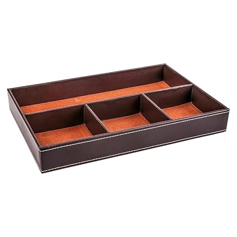 Weiye Drawer Organizer Tray Flat 4 Slot Leather Drawer Tray Desk