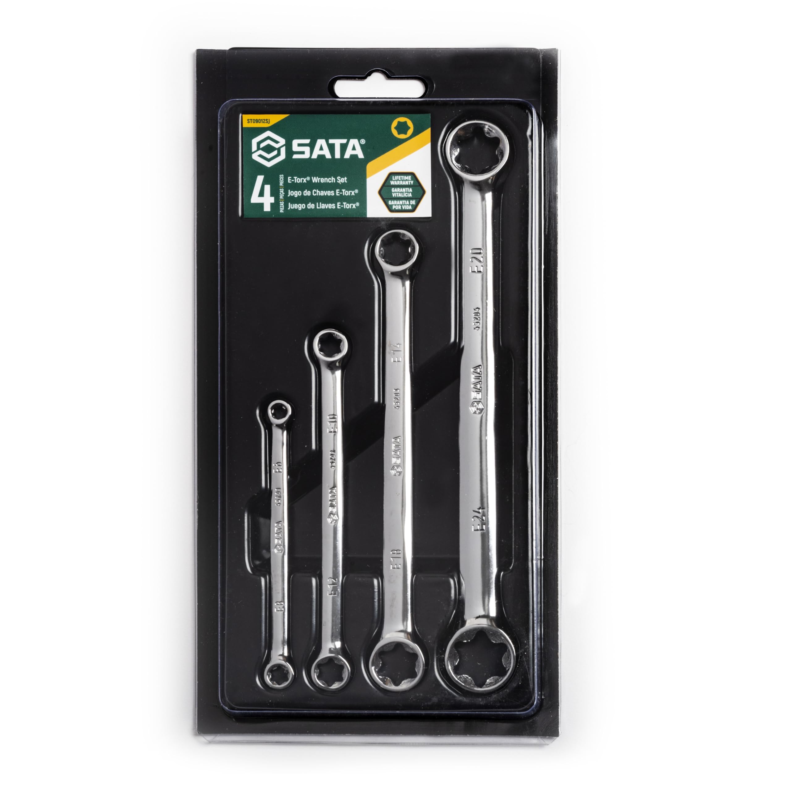 SATA ST09012SJ 4-Piece E-Torx Box Wrench/Spanner Set, Polished, E6 - E24, with Tray
