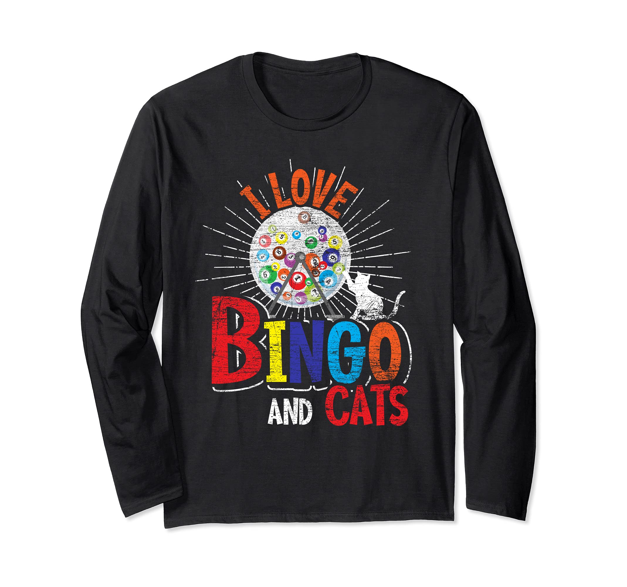 I Love Bingo And Cats Funny Pet Owner Cat Lover Gift Bingo Long Sleeve T-Shirt