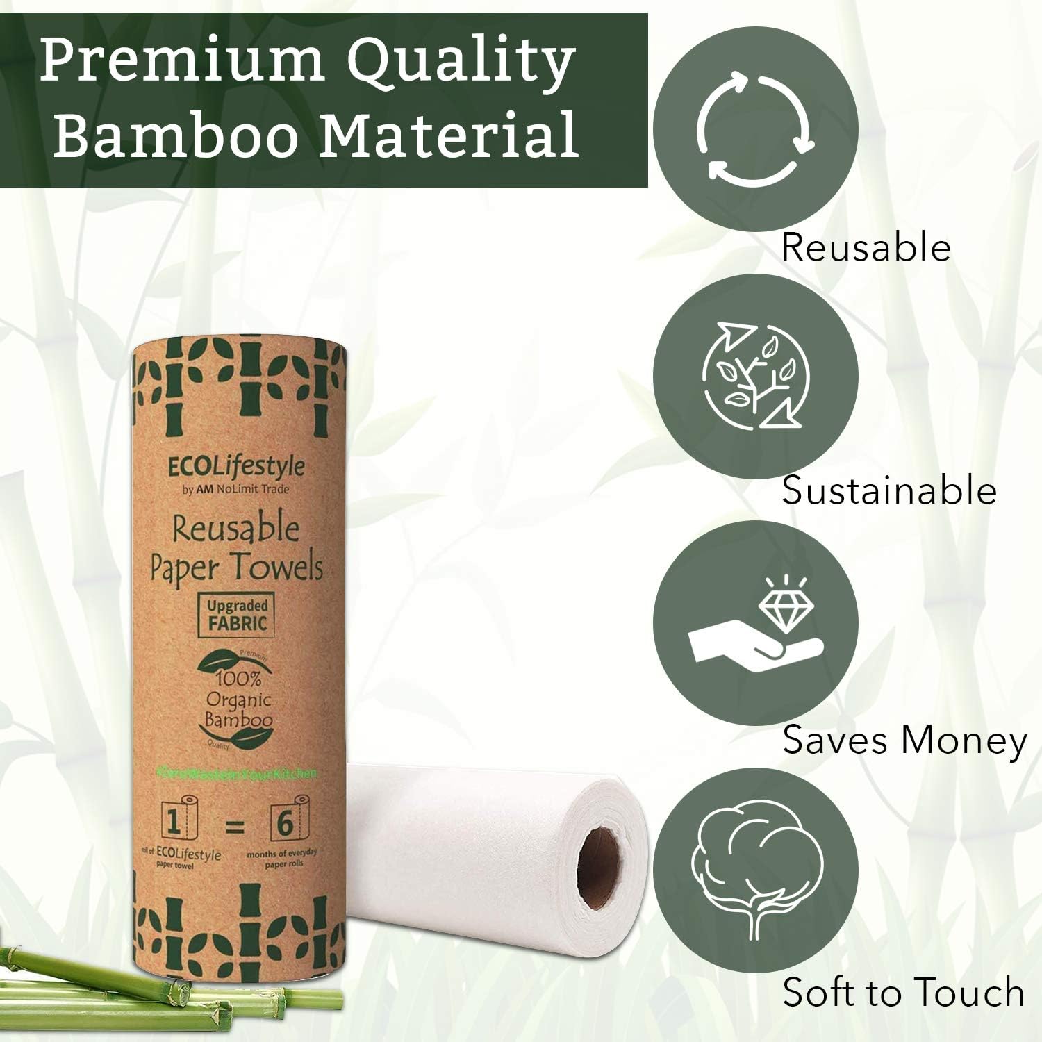 Bamboo Reusable Paper Towels Washable Roll (20 Sheets) Zero Waste Unpaper Towel Eco Friendly Products Sustainable Gifts - Kitchen Cleaning Rolls Alternative - Paper Towels Bulk Recycled Napkins Cloth: Health & Personal Care