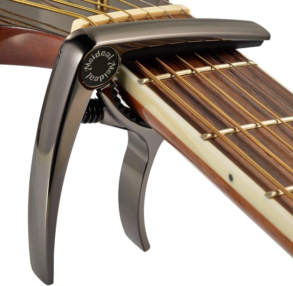 Premium Deluxe Guitar Capo for Acoustic and Electric Guitars - Also for Classical Guitar, Ukulele, Bass, Banjo & Mandolin - Lightweight Aluminum Metal (Black)