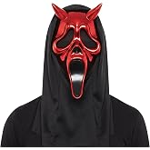 Fun World Ghost Face Adult Chrome Devil Face Mask, One Size Fits Most, Red