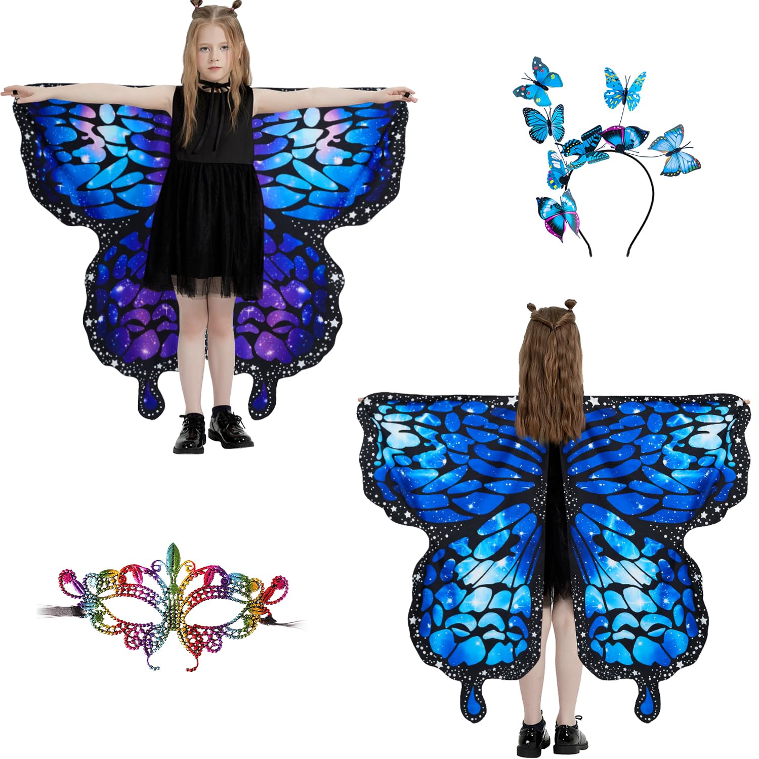 LYL. Ling Butterfly Wings For Girls, Double-Sided Fairy Wings, Halloween Costumes for Kids, Butterfly Costume for Girls (#008)