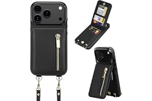 uCOLOR for iPhone 17 Pro Wallet Case with Card Holders for Women, Crossbody Zipper Protective Leather Case with Strap Wrist Ring RFID Protective (Black, iPhone 17 Pro 6.3“)