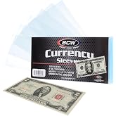 BCW Regular Bill Currency Sleeves, 6 1/4 x 2 11/16 Inches, Clear, 100 Count | Thin acid-free polypropylene sleeves fit regular US notes and slide into BCW Currency Toploaders for handling and storage.